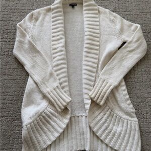 Express Cream Open-Front Ribbed Shawl Collar Cardigan
